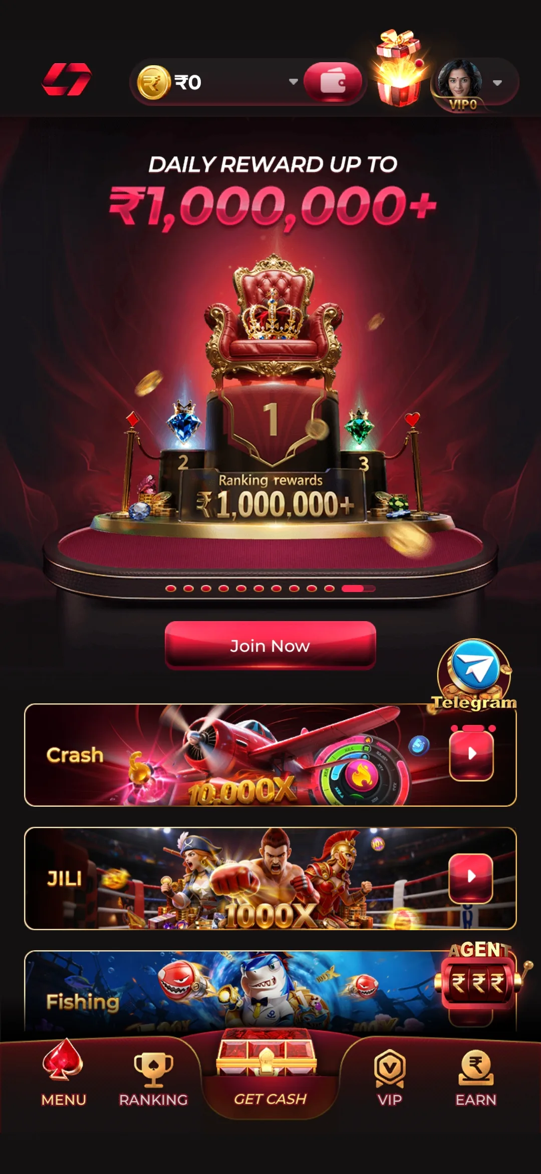 IN7 app screenshot showing game categories